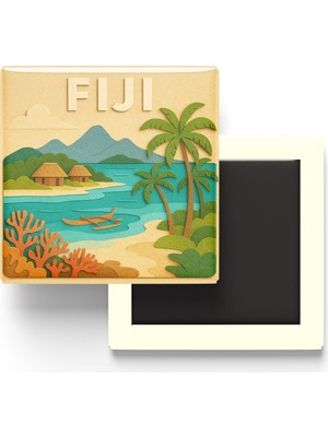İberk Fiji - Fiji - Paper Cut Art - Baskılı Buzdolap Magneti Kare - 9x9 cm
