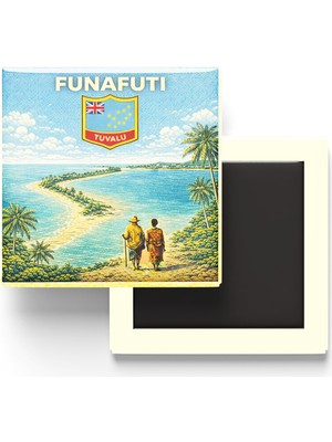 İberk Retro Tuvalu Funafuti Şehri Temalı Vintage Buzdolap Magneti – 9x9 cm