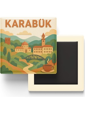 İberk Karabük - Memleket Temalı - Paper Cut Art - Baskılı Buzdolap Magneti Kare - 9x9 cm