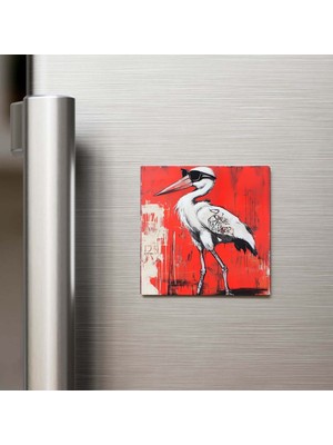 İberk Stork - Leylek - Güneş Gözlüklü Style - Buzdolap Magneti - 9x9 cm