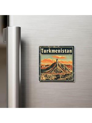 İberk Türkmenistan Turkmenistan - Posta Pulu Temalı Ülke - Baskılı Buzdolap Magneti Kare - 9x9 cm