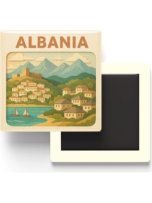 İberk Arnavutluk - Albania - Paper Cut Art - Baskılı Buzdolap Magneti Kare - 9x9 cm