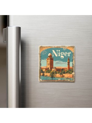 İberk Nijer Niger - Posta Pulu Temalı Ülke - Baskılı Buzdolap Magneti Kare - 9x9 cm