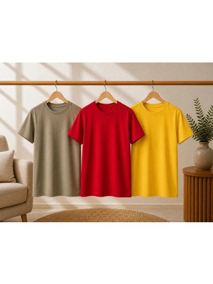 CC Collection 3’lü Çocuk Basic Tişört Seti %100 Pamuk Kısa Kollu Günlük Rahat Unisex Tshirt