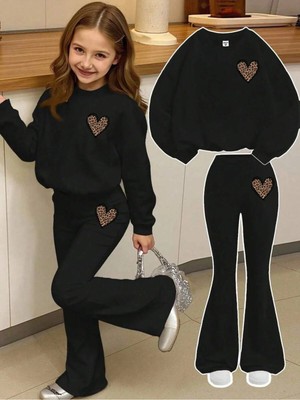 CC Collection Kız Çocuk Kışlık Kalın Ispanyon Paça Kalp Baskılı 2'litakım