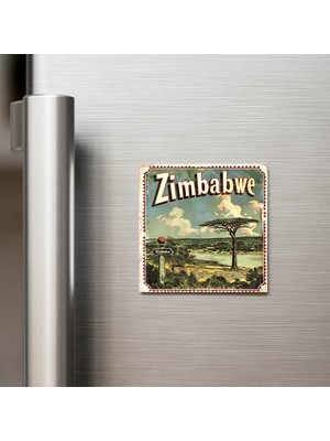 İberk Zimbabve Zimbabwe - Posta Pulu Temalı Ülke - Baskılı Buzdolap Magneti Kare - 9x9 cm