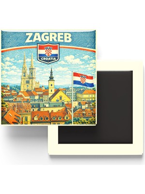 İberk Retro Hırvatistan Zagreb Şehri Temalı Vintage Buzdolap Magneti – 9x9 cm