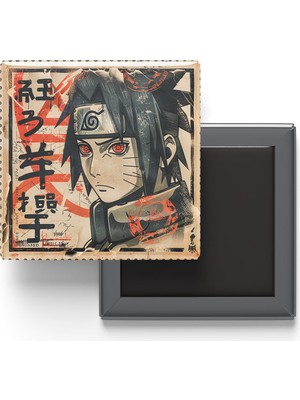 İberk Sasuke Uchiha - Baskılı Buzdolap Magneti Kare - 9x9 cm
