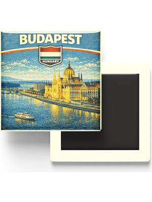 İberk Retro Macaristan Budapeşte Şehri Temalı Vintage Buzdolap Magneti – 9x9 cm