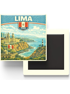 İberk Retro Peru Lima Şehri Temalı Vintage Buzdolap Magneti – 9x9 cm