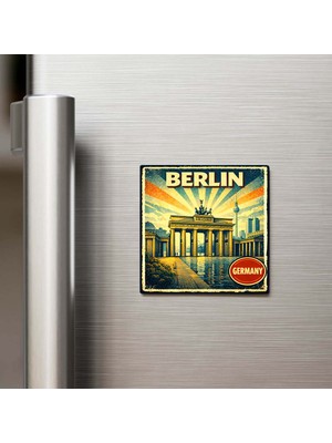 İberk Vintage Berlin Şehri Temalı Buzdolap Magneti – 9x9 cm