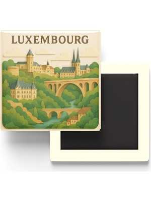 İberk Lüksemburg - Luxembourg - Paper Cut Art - Baskılı Buzdolap Magneti Kare - 9x9 cm