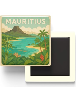 İberk Mauritius - Mauritius - Paper Cut Art - Baskılı Buzdolap Magneti Kare - 9x9 cm
