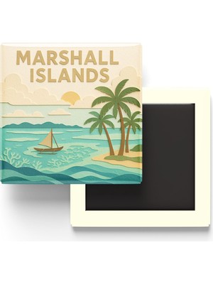 İberk Marshall Adaları - Marshall Islands - Paper Cut Art - Baskılı Buzdolap Magneti Kare - 9x9 cm