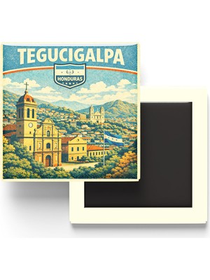 İberk Retro Honduras Tegucigalpa Şehri Temalı Vintage Buzdolap Magneti – 9x9 cm