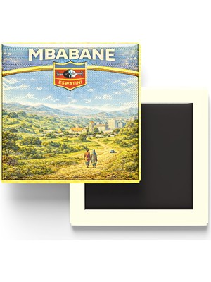 İberk Retro Esvatini Mbabane Şehri Temalı Vintage Buzdolap Magneti – 9x9 cm