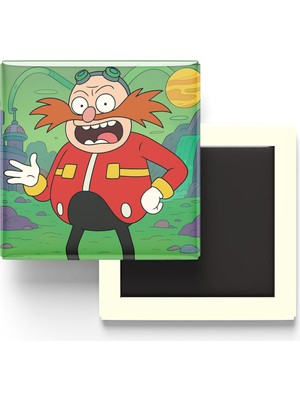 İberk Dr. Eggman - 9x9 cm Baskılı Kare Buzdolap Magneti (Rozetli)