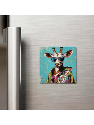İberk Okapi - Okapi - Güneş Gözlüklü Style - Buzdolap Magneti - 9x9 cm