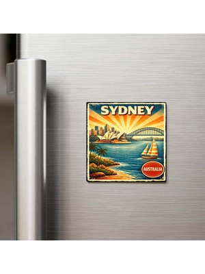 İberk Vintage Sidney Şehri Temalı Buzdolap Magneti – 9x9 cm