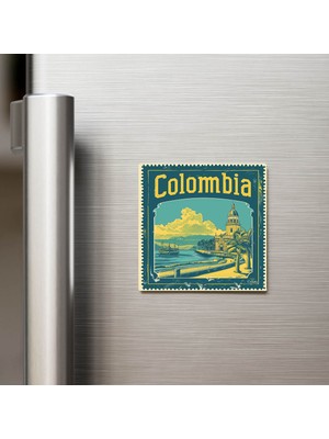 İberk Kolombiya Colombia - Posta Pulu Temalı Ülke - Baskılı Buzdolap Magneti Kare - 9x9 cm