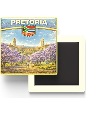 İberk Retro Güney Afrika Pretoria Şehri Temalı Vintage Buzdolap Magneti – 9x9 cm