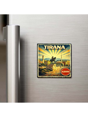İberk Vintage Tiran Şehri Temalı Buzdolap Magneti – 9x9 cm