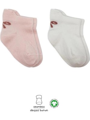 SÜS Mey Ithalat®   2'li Sneakers Smile Penye Çorap 20106 Pembe Ekru