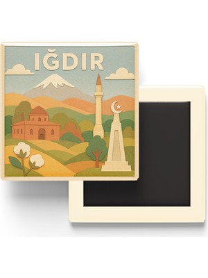 İberk Iğdır - Memleket Temalı - Paper Cut Art - Baskılı Buzdolap Magneti Kare - 9x9 cm