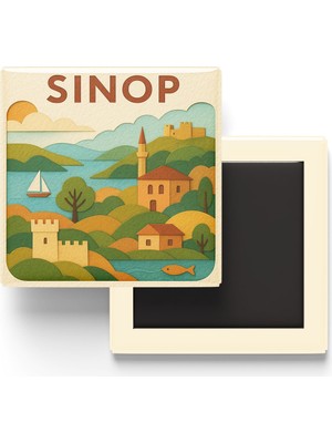 İberk Sinop - Memleket Temalı - Paper Cut Art - Baskılı Buzdolap Magneti Kare - 9x9 cm