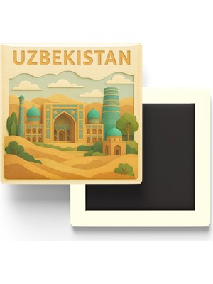 İberk Özbekistan - Uzbekistan - Paper Cut Art - Baskılı Buzdolap Magneti Kare - 9x9 cm