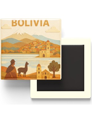 İberk Bolivya - Bolivia - Paper Cut Art - Baskılı Buzdolap Magneti Kare - 9x9 cm