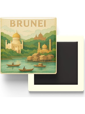 İberk Brunei - Brunei - Paper Cut Art - Baskılı Buzdolap Magneti Kare - 9x9 cm