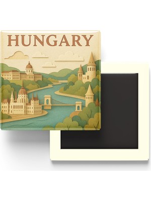İberk Macaristan - Hungary - Paper Cut Art - Baskılı Buzdolap Magneti Kare - 9x9 cm