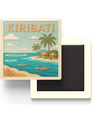 İberk Kiribati - Kiribati - Paper Cut Art - Baskılı Buzdolap Magneti Kare - 9x9 cm