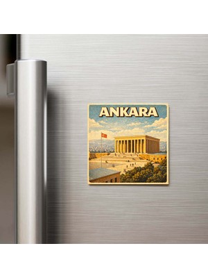 İberk Ankara Şehri - Pop-Art Travel - 9x9 cm Buzdolap Magneti