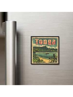 İberk Tonga Tonga - Posta Pulu Temalı Ülke - Baskılı Buzdolap Magneti Kare - 9x9 cm