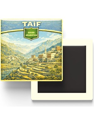 İberk Retro Suudi Arabistan Taif Şehri Temalı Vintage Buzdolap Magneti – 9x9 cm
