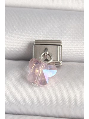 SÜS Mey Ithalat® 316L Çelik Gümüş Renk Pembe Zirkon Taşlı Kelebek Model Nomination Charm