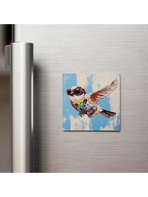 İberk Sparrow - Serçe - Güneş Gözlüklü Style - Buzdolap Magneti - 9x9 cm