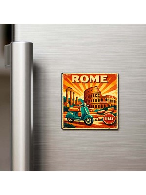İberk Vintage Roma Şehri Temalı Buzdolap Magneti – 9x9 cm