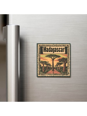 İberk Madagaskar Madagascar - Posta Pulu Temalı Ülke - Baskılı Buzdolap Magneti Kare - 9x9 cm