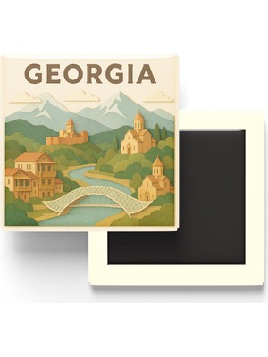 İberk Gürcistan - Georgia - Paper Cut Art - Baskılı Buzdolap Magneti Kare - 9x9 cm