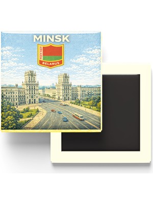 İberk Retro Belarus Minsk Şehri Temalı Vintage Buzdolap Magneti – 9x9 cm