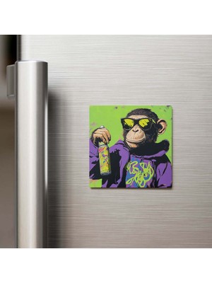 İberk Monkey - Maymun - Güneş Gözlüklü Style - Buzdolap Magneti - 9x9 cm