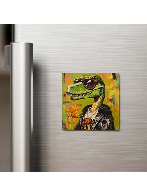 İberk Velociraptor - Velosiraptor - Güneş Gözlüklü Style - Buzdolap Magneti - 9x9 cm