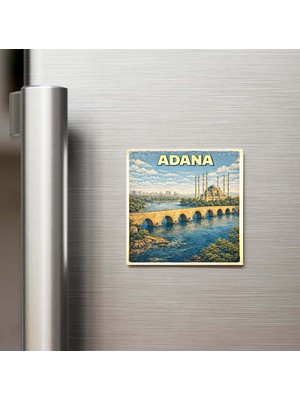 İberk Adana Şehri - Pop-Art Travel - 9x9 cm Buzdolap Magneti