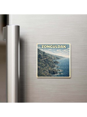 İberk Zonguldak Şehri - Pop-Art Travel - 9x9 cm Buzdolap Magneti