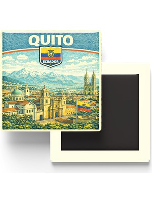 İberk Retro Ekvador Quito Şehri Temalı Vintage Buzdolap Magneti – 9x9 cm