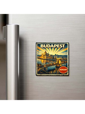 İberk Vintage Budapeşte Şehri Temalı Buzdolap Magneti – 9x9 cm