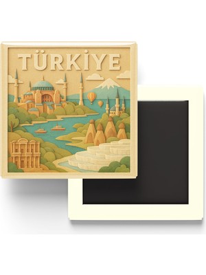 İberk Türkiye - Turkey - Paper Cut Art - Baskılı Buzdolap Magneti Kare - 9x9 cm